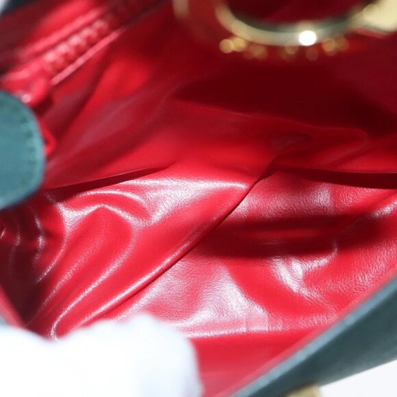 CELINE Hand Bag Leather 2way Green Gold Auth 94979 - Picture 11 of 16